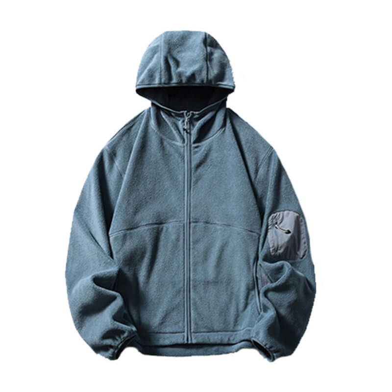 Solid Color Loose Turtleneck Windproof Fleece Hoodie Coat