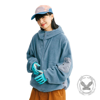 Solid Color Loose Turtleneck Windproof Fleece Hoodie Coat