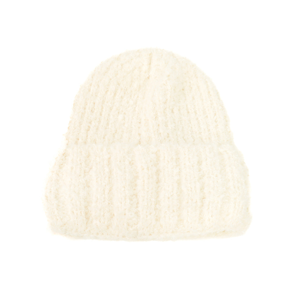 Solid Color Wool-Blend Chunky Knitted Beanie Hat
