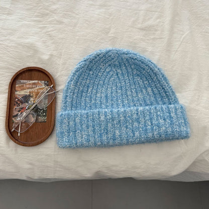 Solid Color Wool-Blend Chunky Knitted Beanie Hat