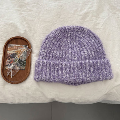 Solid Color Wool-Blend Chunky Knitted Beanie Hat
