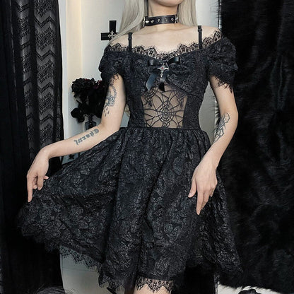 Spider Web Mesh Lolita Gothic Mini Dress