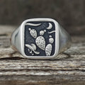 Square Cactus Cowboy Skull Sterling Silver Western Ring