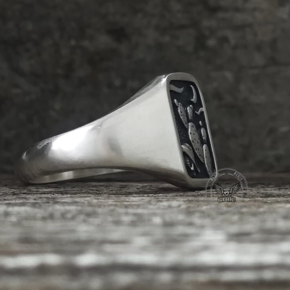 Square Cactus Cowboy Skull Sterling Silver Western Ring