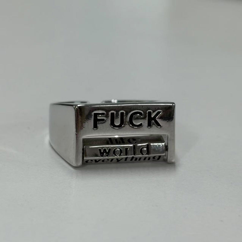 Square FUCK/LOVE Copper Rotatable Interactive Ring