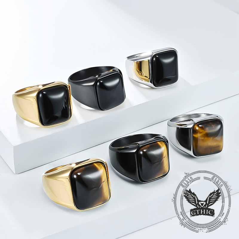 Square Tiger Eye Stone Ring in Stainless Steel