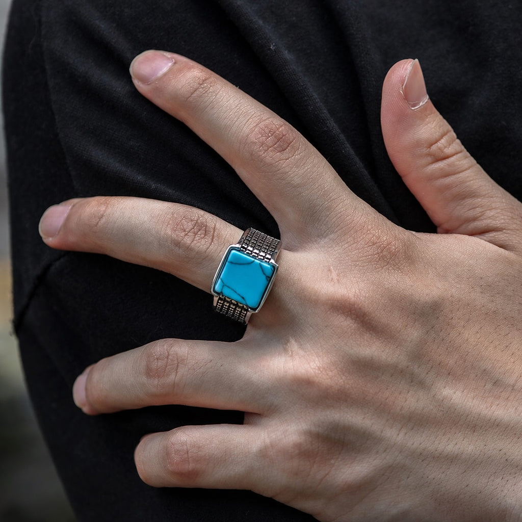 Square Turquoise Ring in Stainless Steel