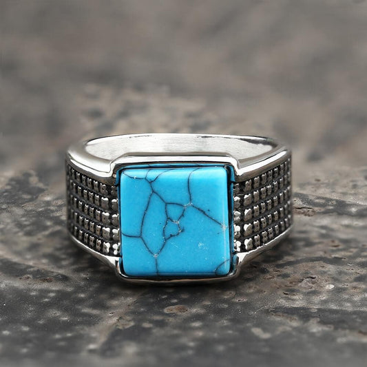 Square Turquoise Ring in Stainless Steel
