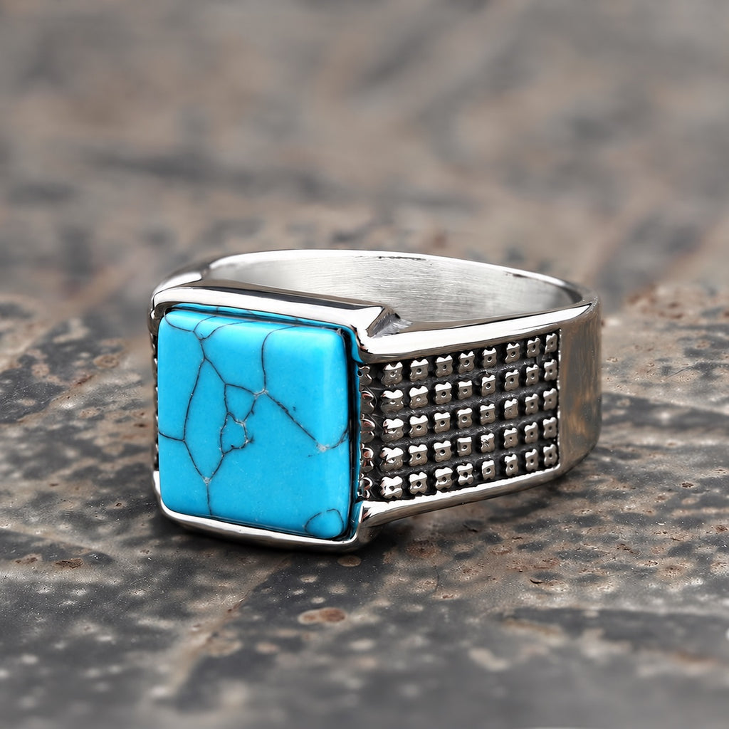 Square Turquoise Ring in Stainless Steel