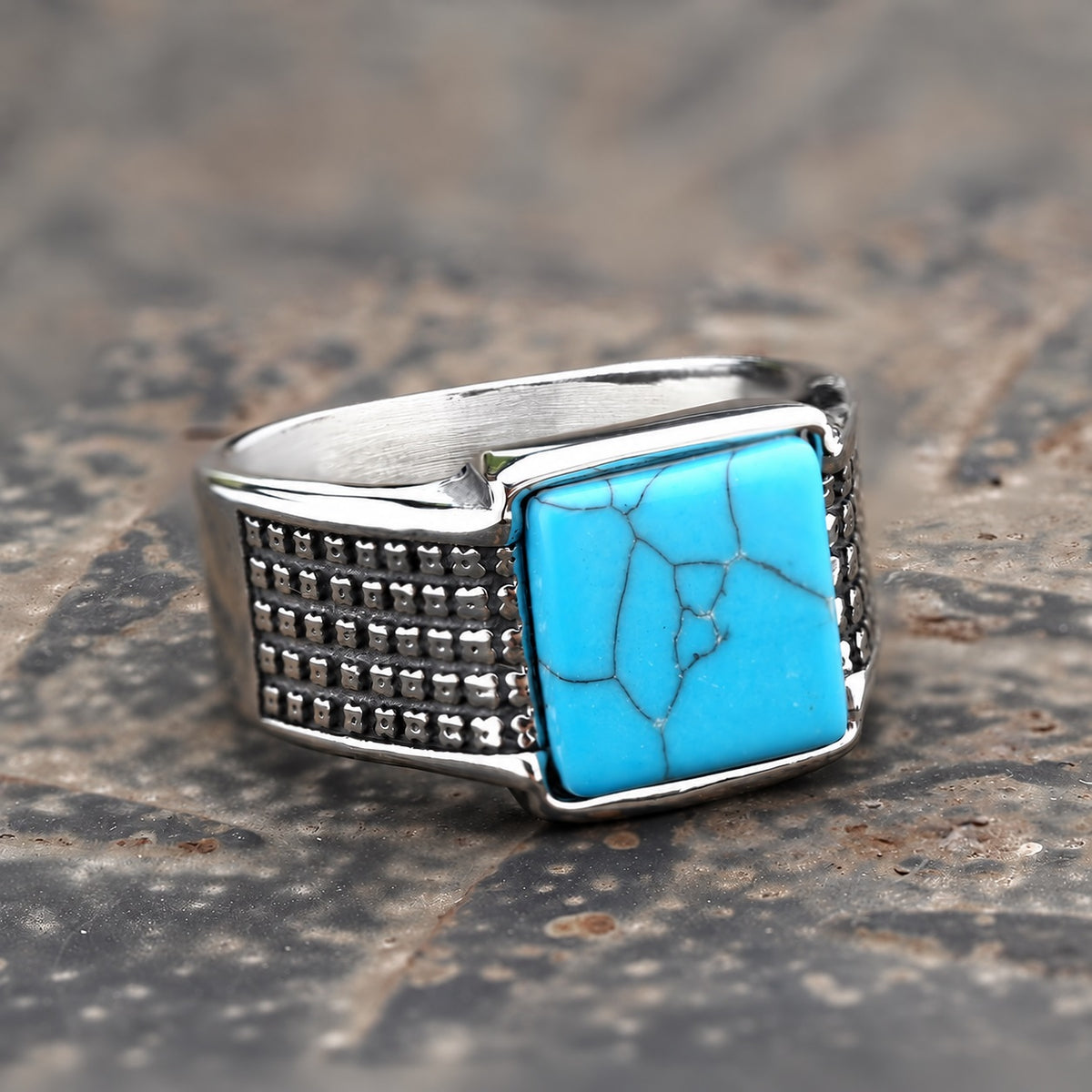 Square Turquoise Ring in Stainless Steel