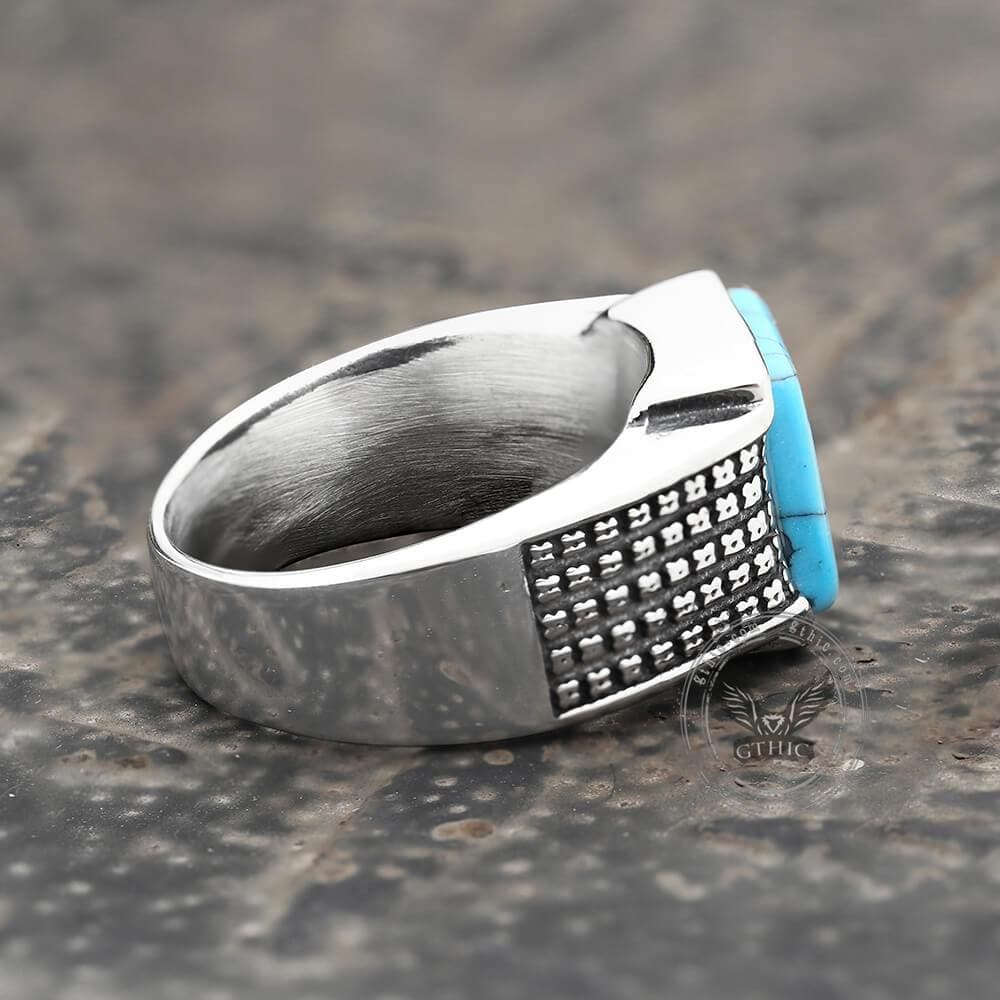 Square Turquoise Ring in Stainless Steel