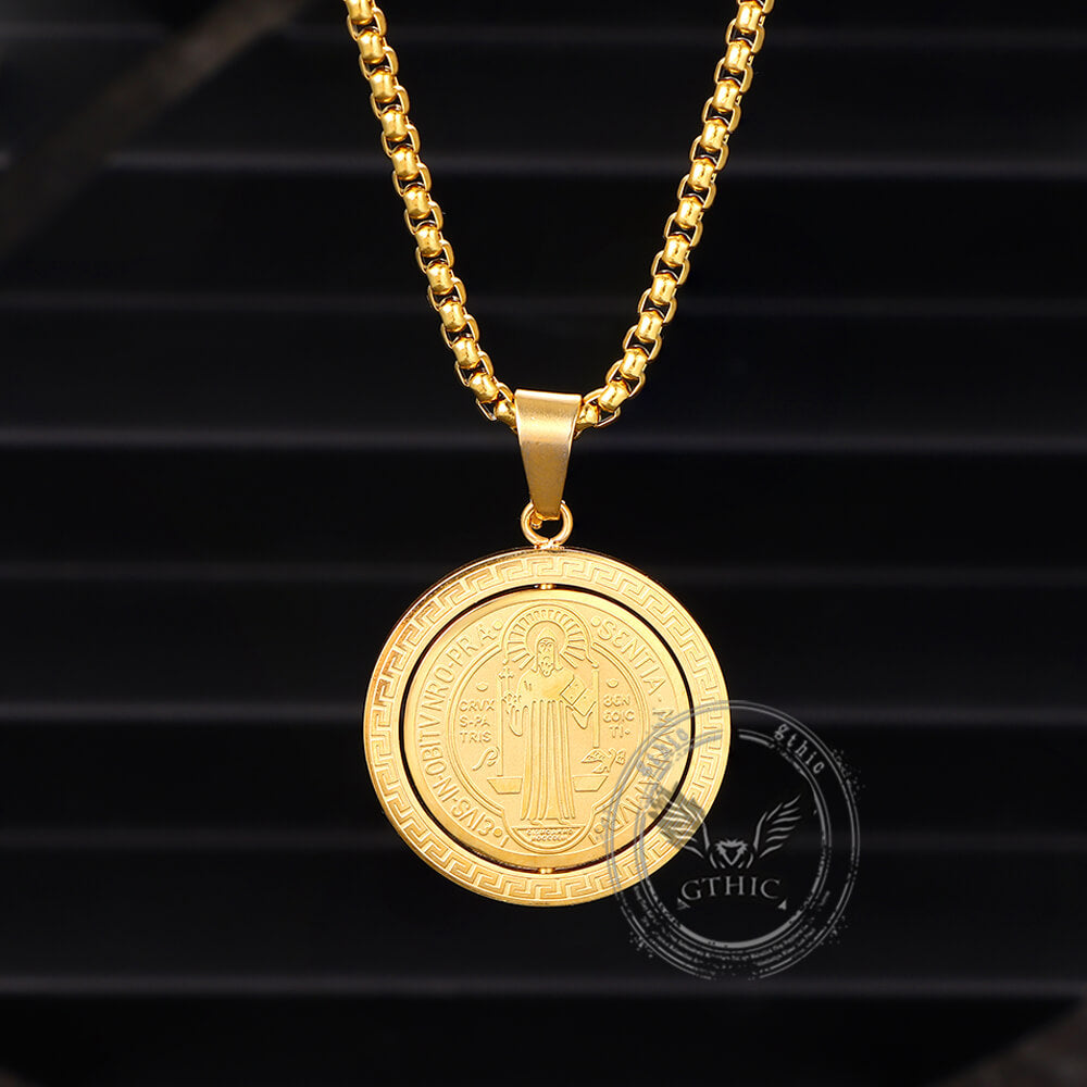 St. Benedict Double-Sided Rotating Stainless Steel Amulet Pendant