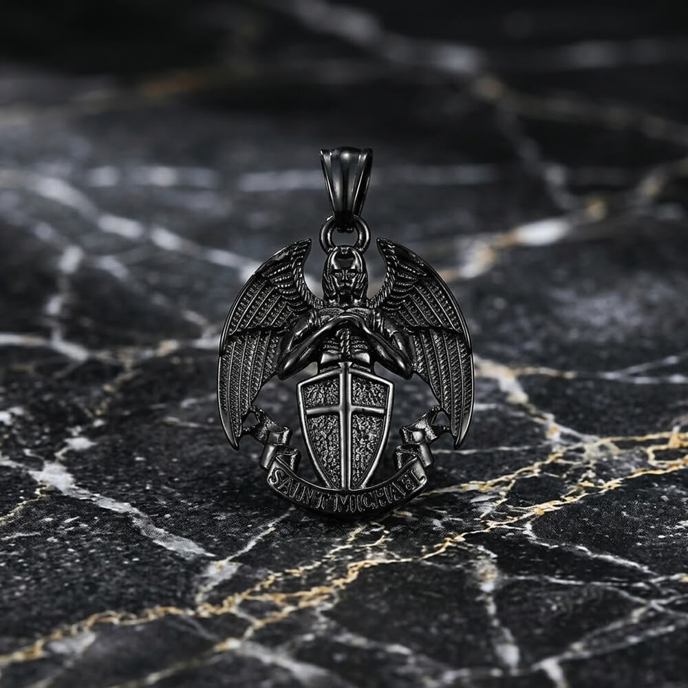 St. Michael Cross Shield Pendant in Stainless Steel