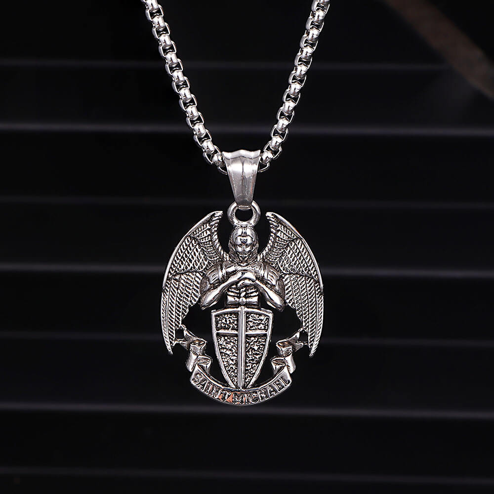 St. Michael Cross Shield Pendant in Stainless Steel