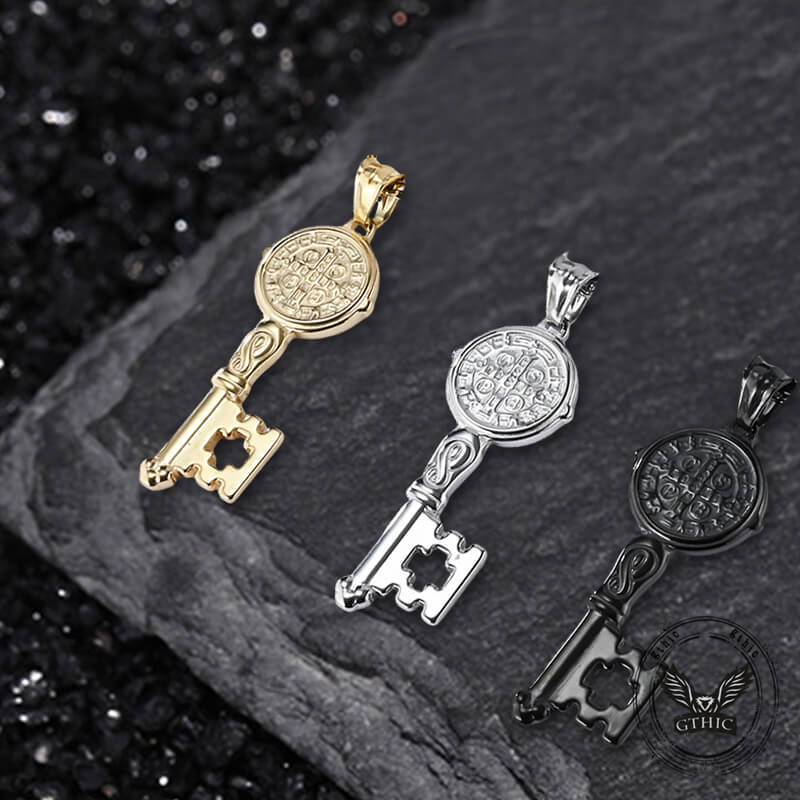 St. Benedict Medal Key Pendant in Stainless Steel