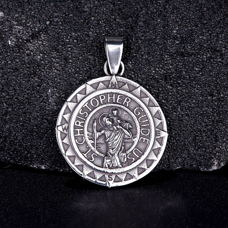 St. Christopher Protect Us Pendant in Stainless Steel
