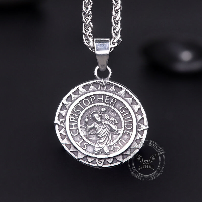 St. Christopher Protect Us Pendant in Stainless Steel