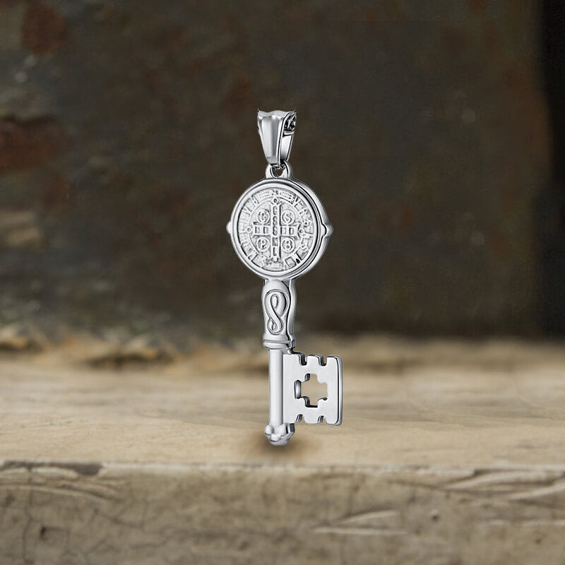St. Benedict Medal Key Pendant in Stainless Steel