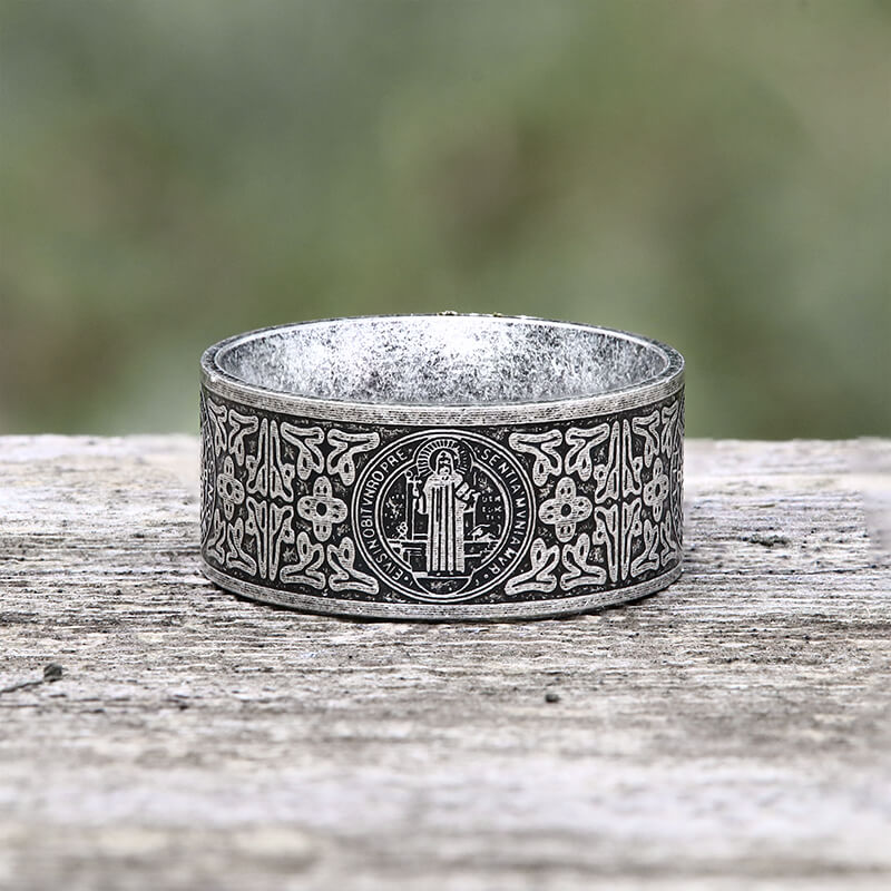 St. Benedict Medal Cross Ring in Stainless Steel