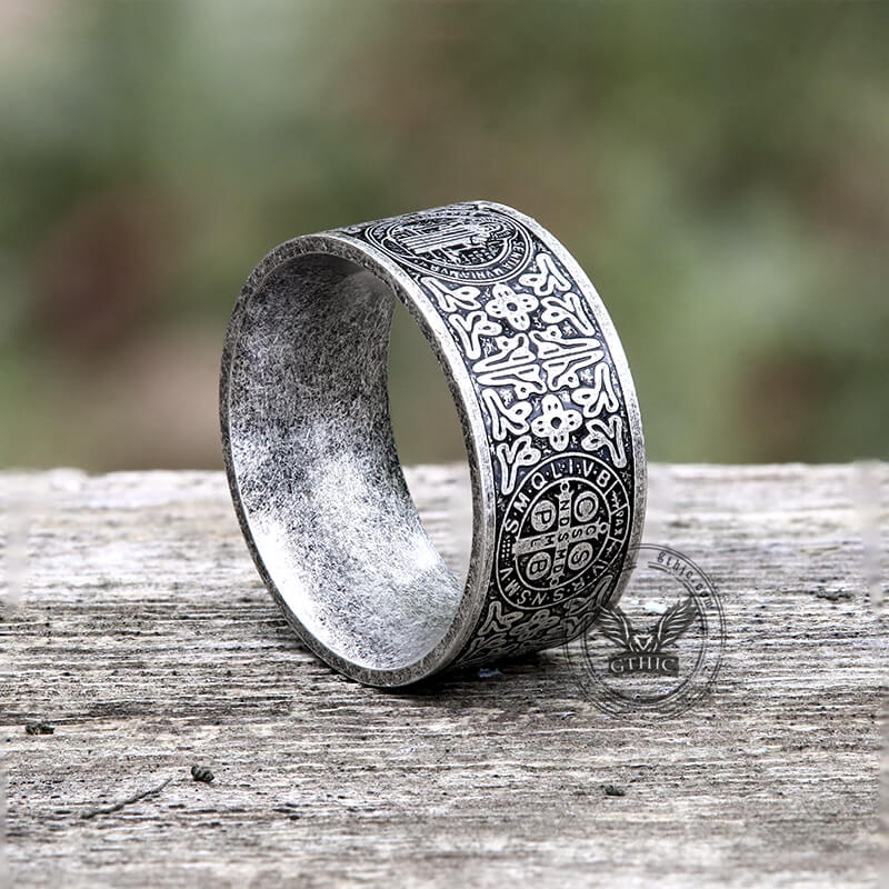 St. Benedict Medal Cross Ring in Stainless Steel