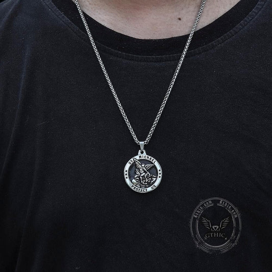 St. Michael Protect Us Pendant in Stainless Steel