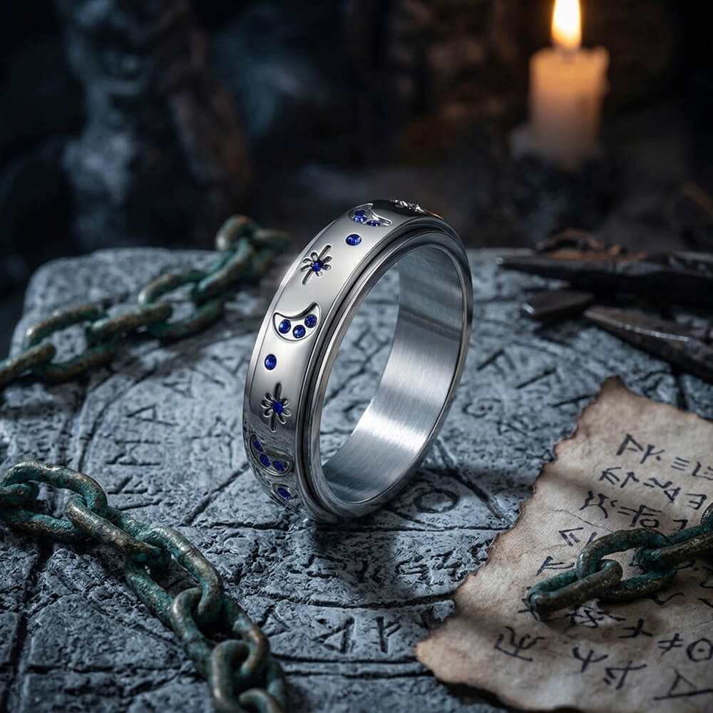Star And Moon Gem Stainless Steel Spinner Ring
