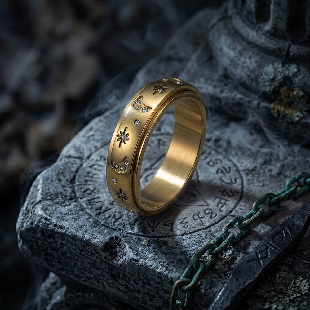 Star And Moon Gem Stainless Steel Spinner Ring