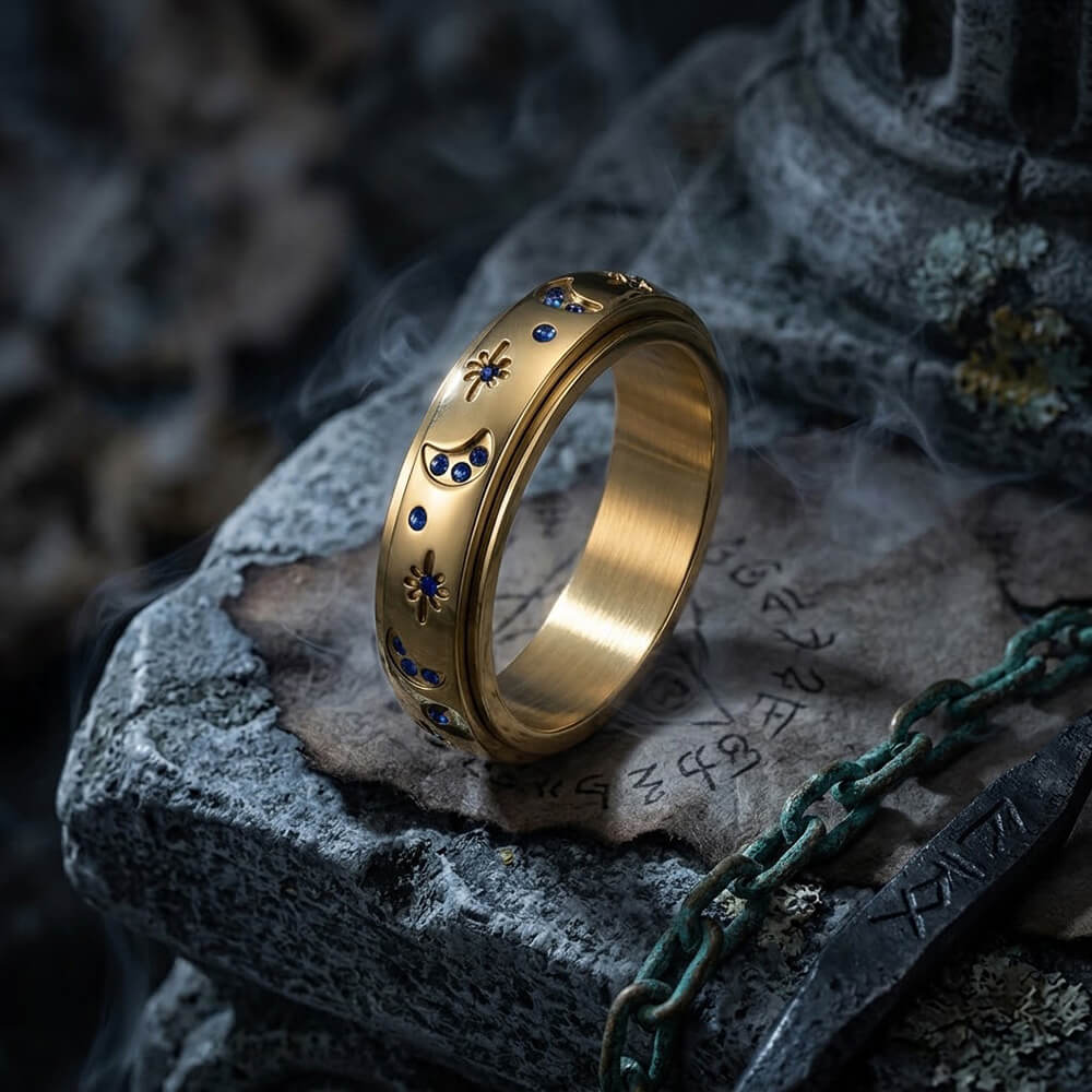 Star And Moon Gem Stainless Steel Spinner Ring