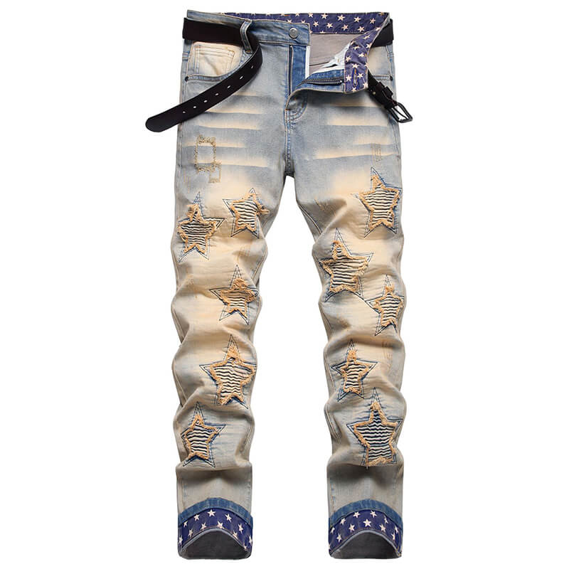 Star Patch Print Cotton Men's Punk Pants