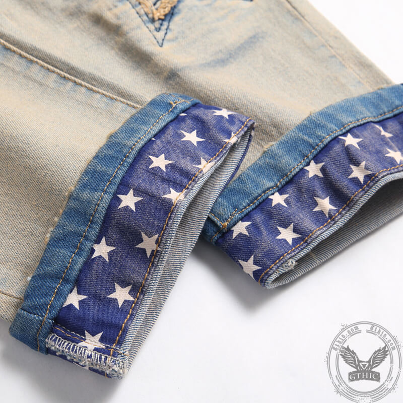 Star Patch Print Cotton Men's Punk Pants
