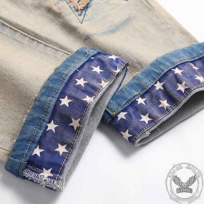 Star Patch Print Cotton Men's Punk Pants