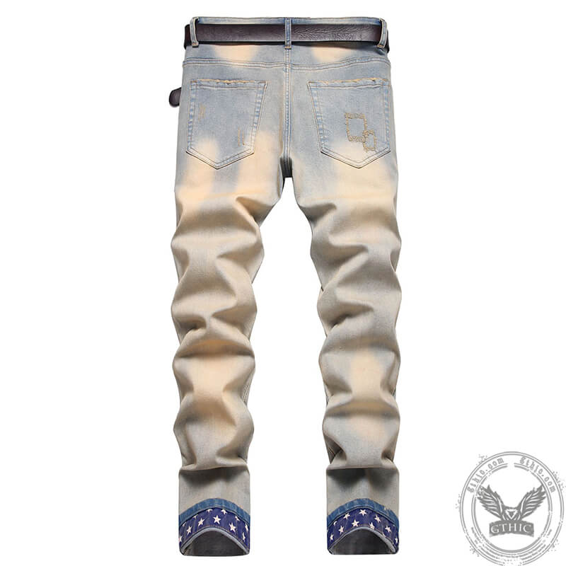 Star Patch Print Cotton Men's Punk Pants