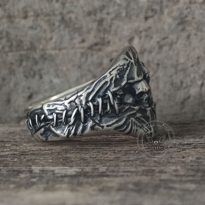 Stitched Skull Sterling Silver Gothic Ring