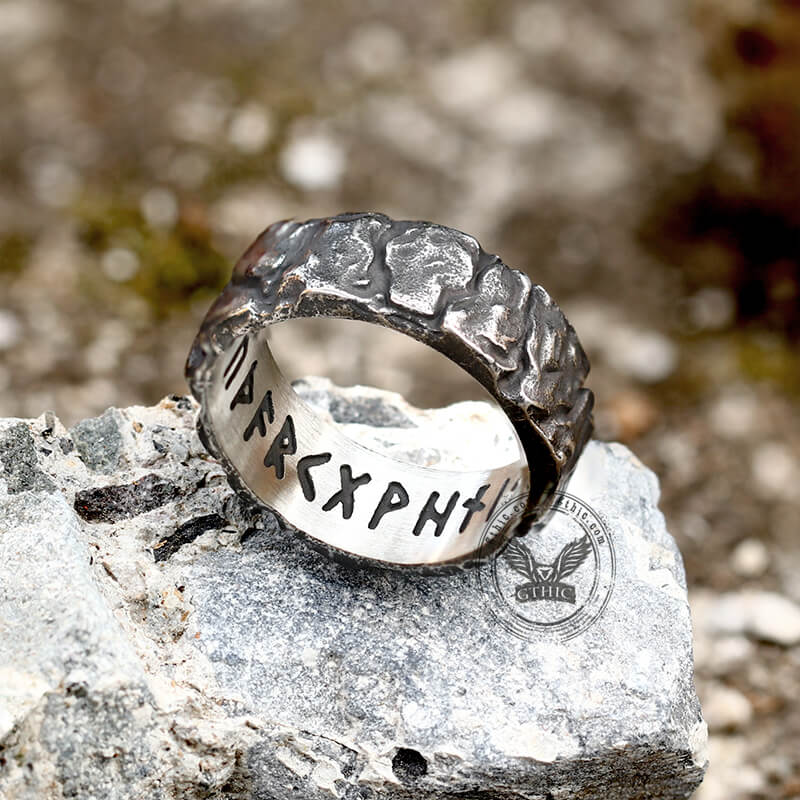 Stone Runes Viking Ring in Stainless Steel