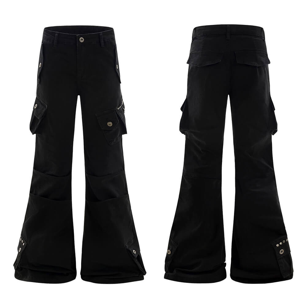 Street-Style Punk Patchwork Flared Pants