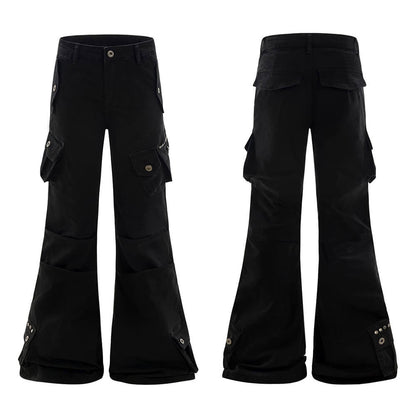 Street-Style Punk Patchwork Flared Pants