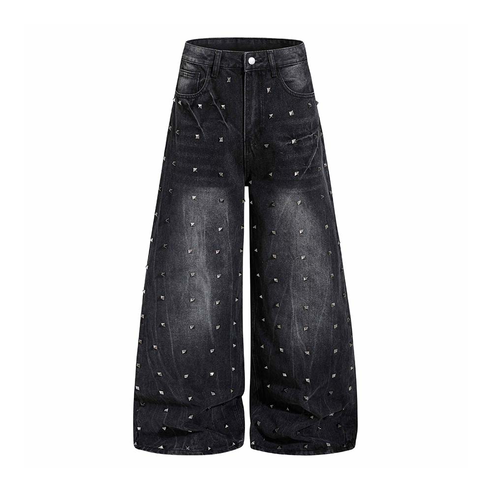 Street Punk Studded Design Wide Leg Baggy Jeans