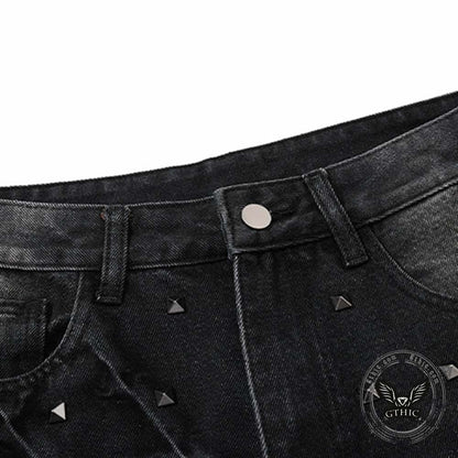 Street Punk Studded Design Wide Leg Baggy Jeans