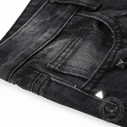 Street Punk Studded Design Wide Leg Baggy Jeans
