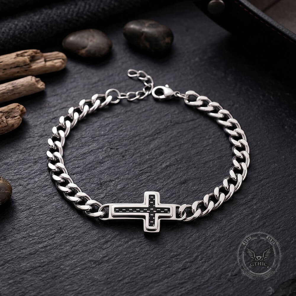Stylish Cross Cuban Link Bracelet in Stainless Steel