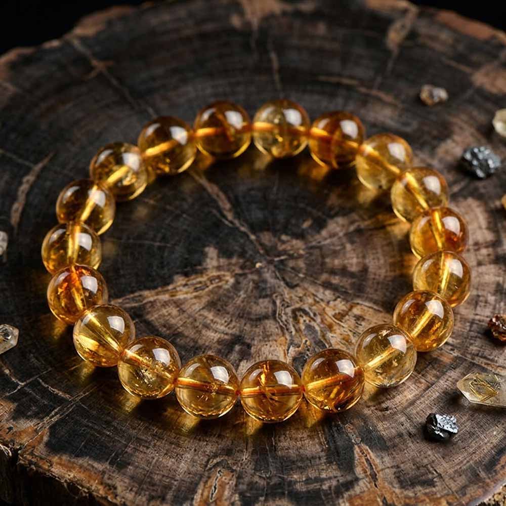 Stylish Natural Pyramid Citrine Crystal Beaded Bracelet