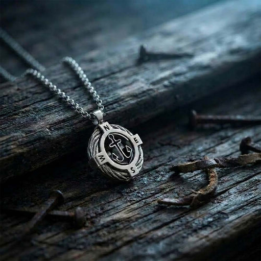 Stylish Rotating Anchor Stainless Steel Compass Pendant