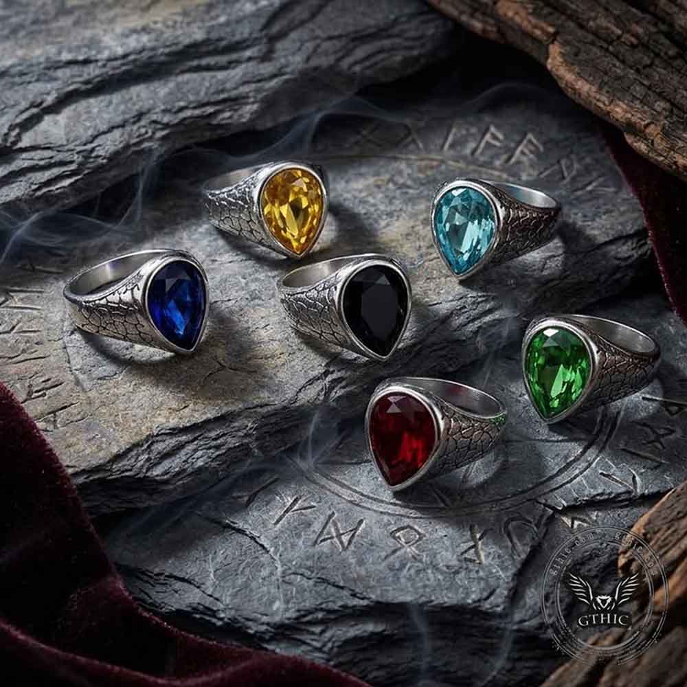 Stylish Teardrop-Shaped Gemstone Ring in Stainless Steel