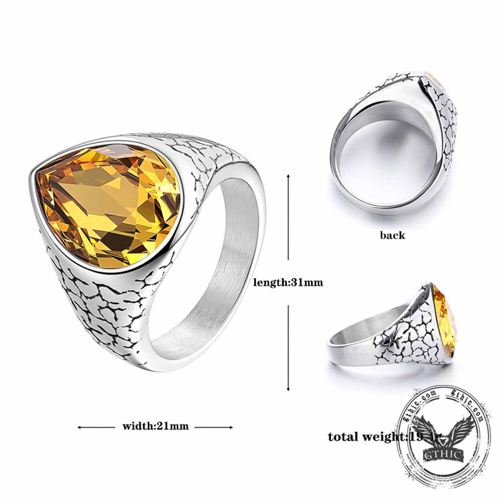 Stylish Teardrop-Shaped Gemstone Ring in Stainless Steel