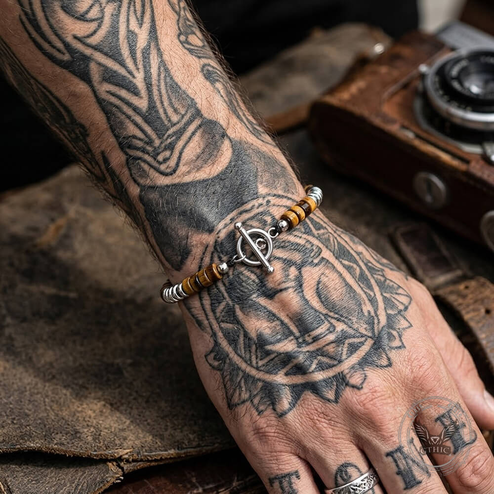 Stylish Tiger's Eye Stone Alloy OT Buckle Beaded Bracelet