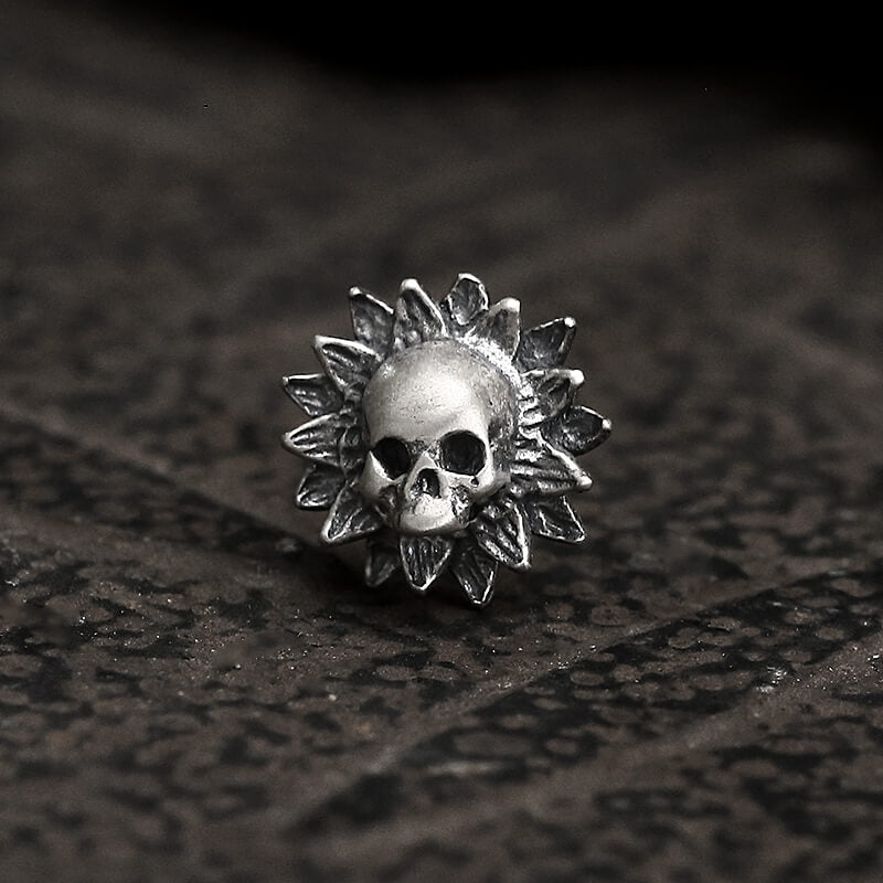 Sunflower Skull Stud Earrings in Sterling Silver