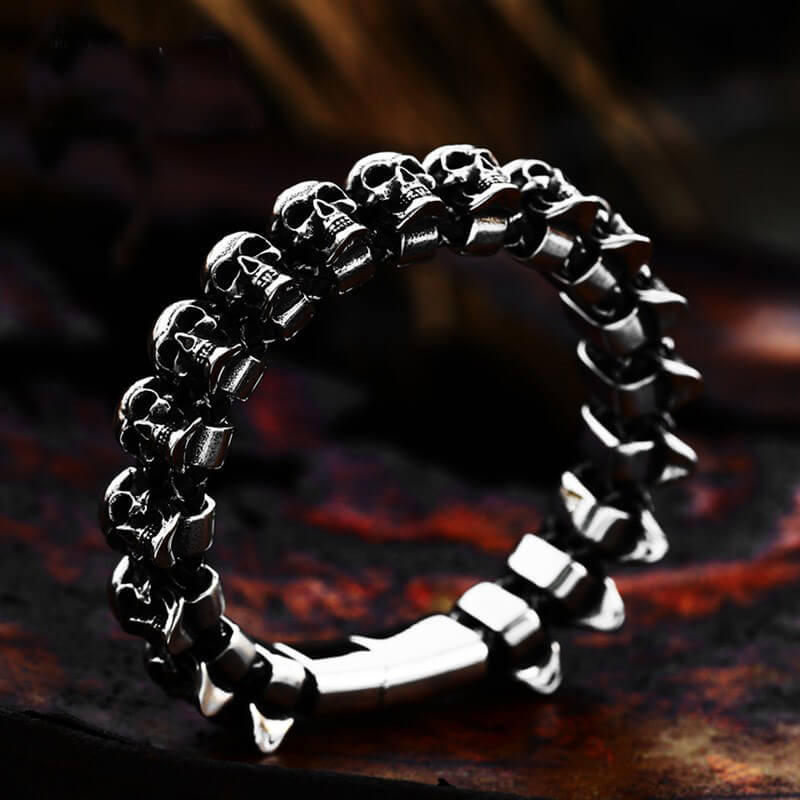 Surrounded Skulls Bracelet in Stainless Steel