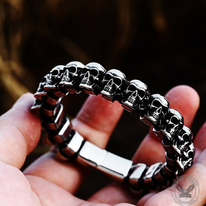 Surrounded Skulls Bracelet in Stainless Steel