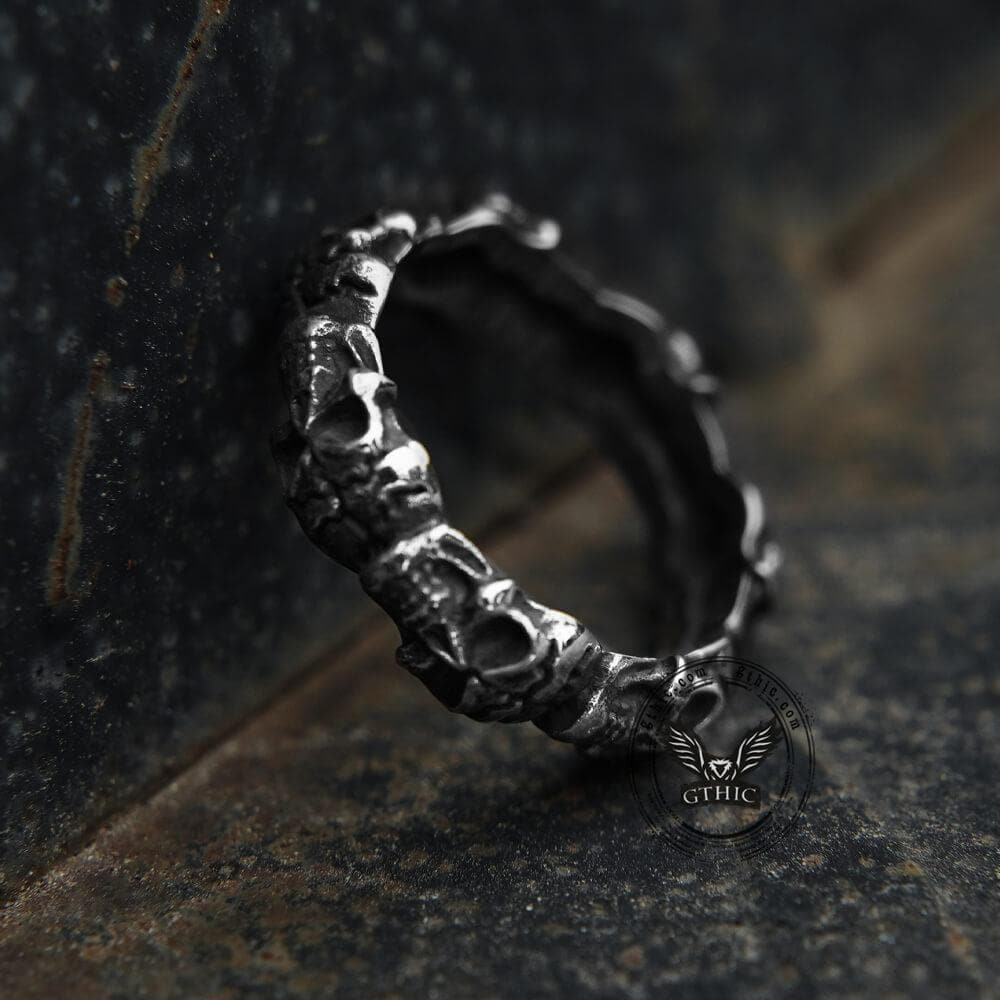Surrounded Stainless Steel Skull Ring