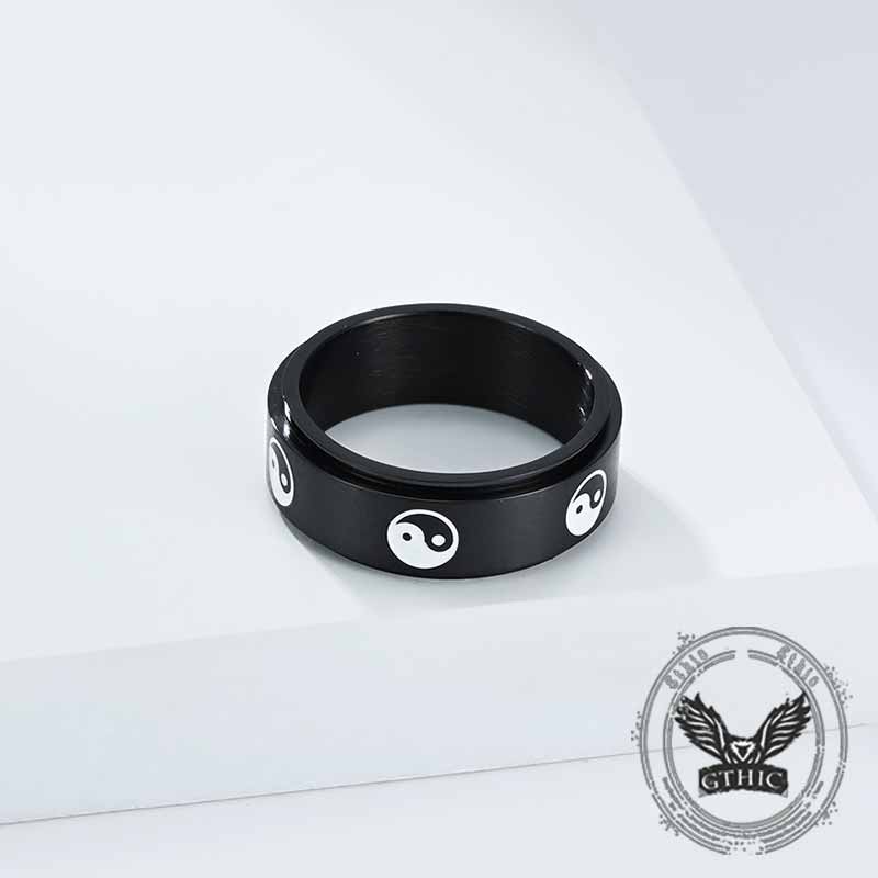 Tai Chi Yin Yang Fish Stainless Steel Spinner Ring